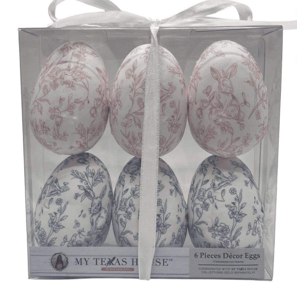 My Texas House Fabric Floral Easter Egg
Decorations, Pink and Blue, 6 Count